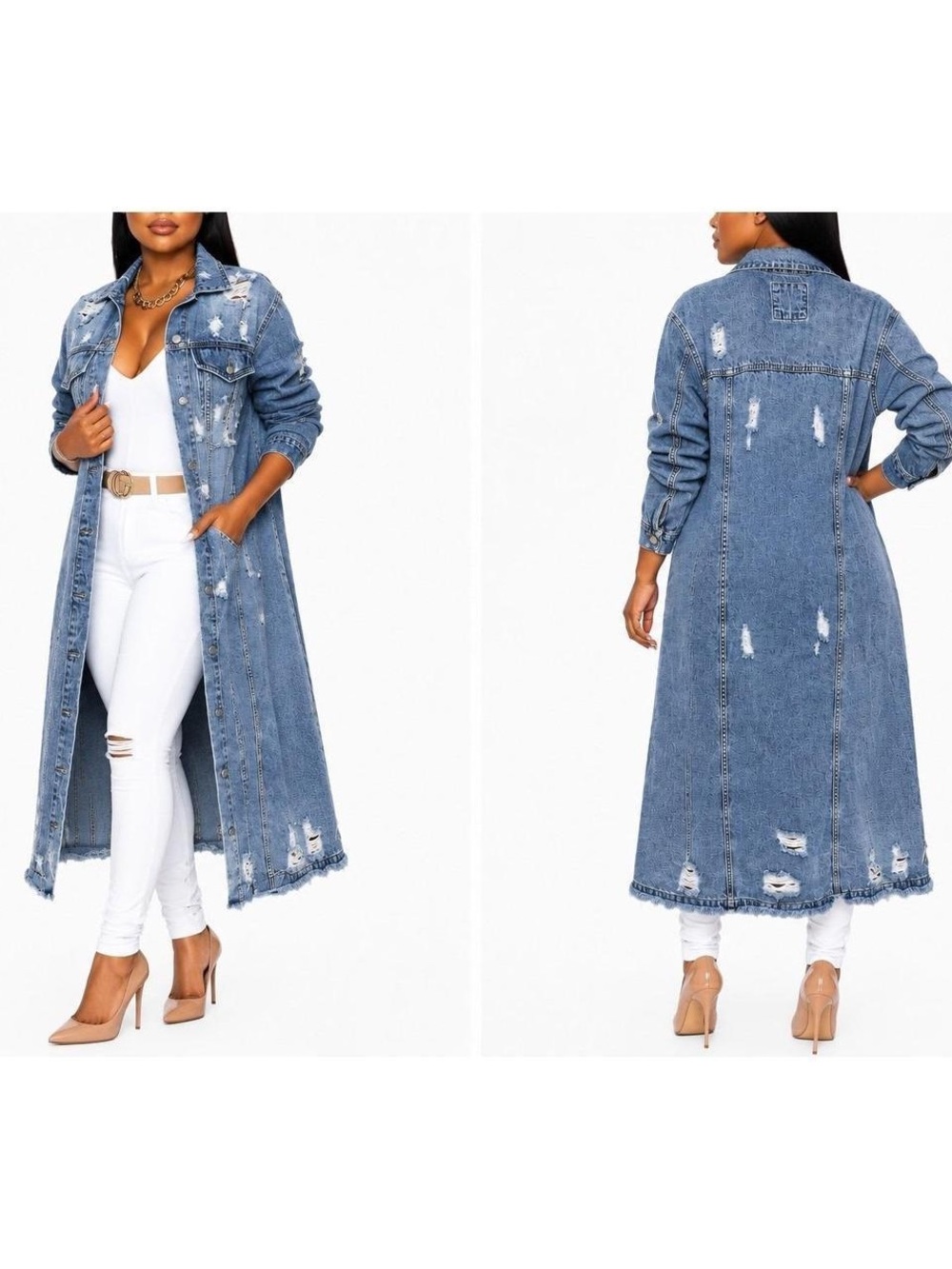 Highway Jeans Distressed Maxi Denim Dress Jacket Duster Plus Size 3X